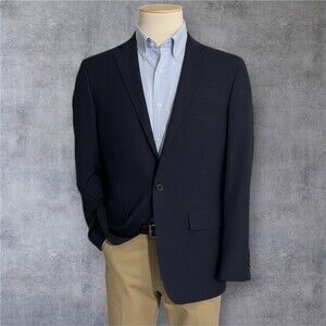 LANDS END Vintage Mans Navy Blazer 42R WOOL Sport Coat Two Button Jacket Suits